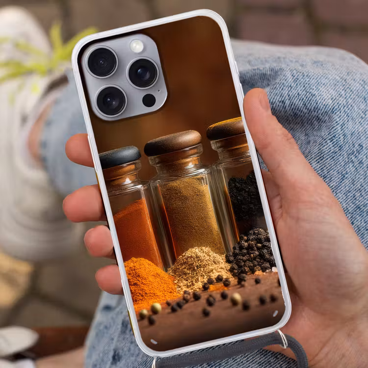 Telefoonhoesje met koord - Potjes - Kruiden - Specerijen - Korrels — 2