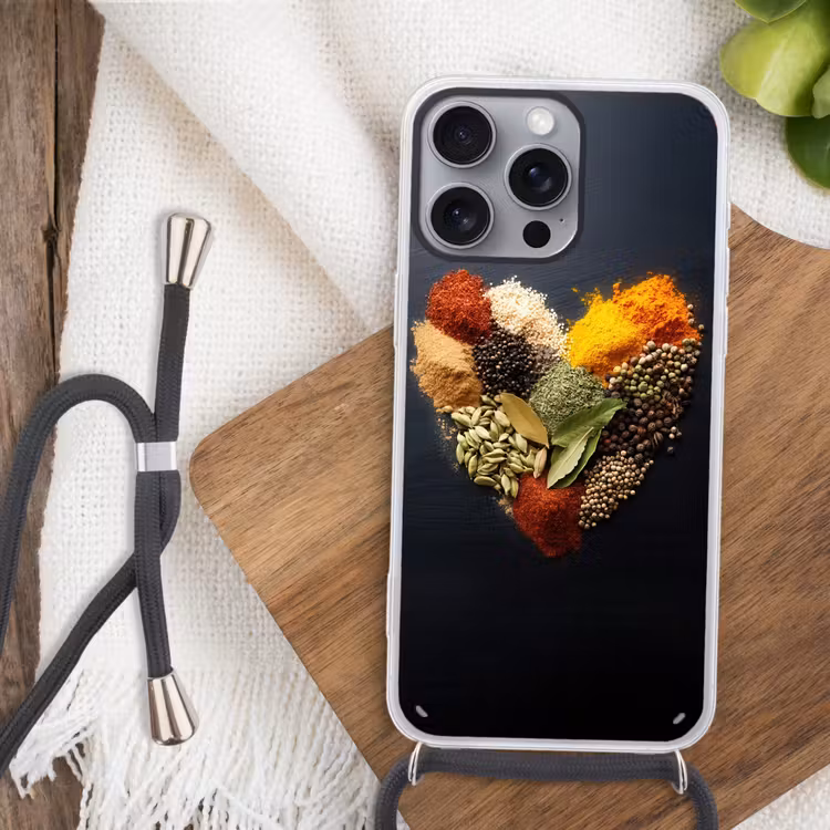 Telefoonhoesje met koord - Specerijen - Mix - Hartvorm - Zwart — 3
