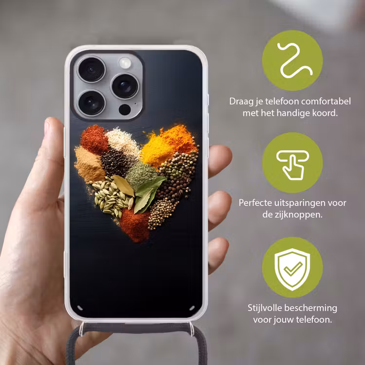 Telefoonhoesje met koord - Specerijen - Mix - Hartvorm - Zwart — 4