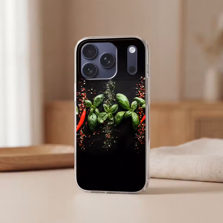 Telefoonhoesje Softcase - Chilipepers - Basilicum - Blaadjes - Rood — 3