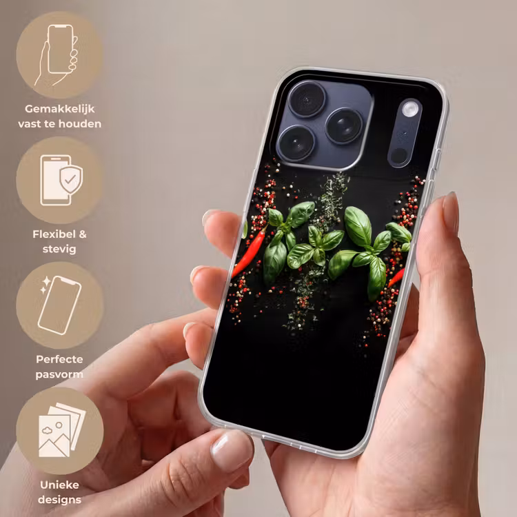 Telefoonhoesje Softcase - Chilipepers - Basilicum - Blaadjes - Rood — 4