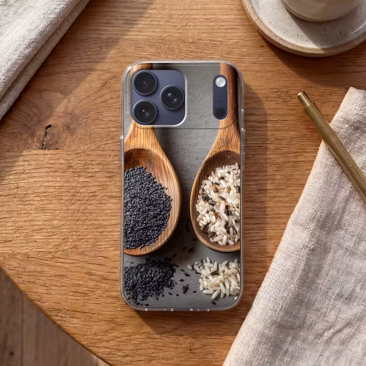 Telefoonhoesje Softcase - Houten - Lepels - Rijst - Zaden — 2