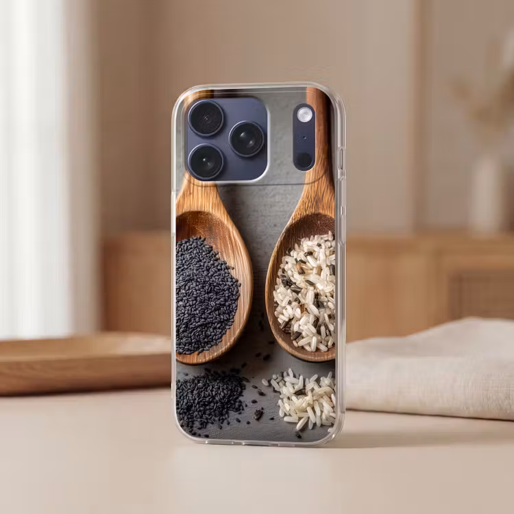 Telefoonhoesje Softcase - Houten - Lepels - Rijst - Zaden — 3