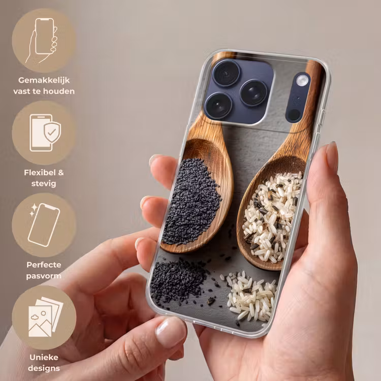 Telefoonhoesje Softcase - Houten - Lepels - Rijst - Zaden — 4