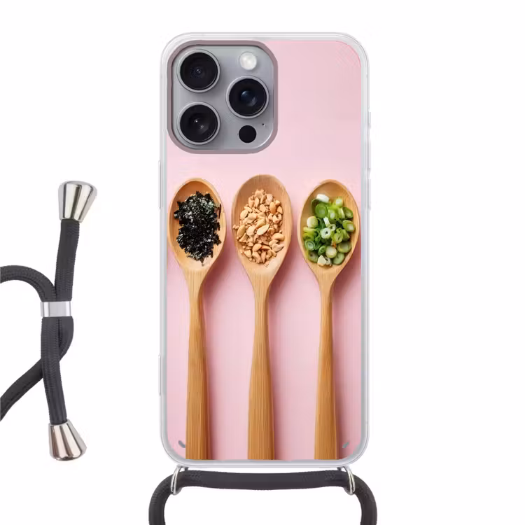 Telefoonhoesje met koord - Ingrediënten - Lepels - Hout - Roze