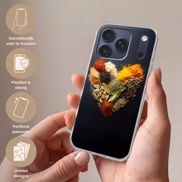 Telefoonhoesje Softcase - Specerijen - Mix - Hartvorm - Zwart — 4