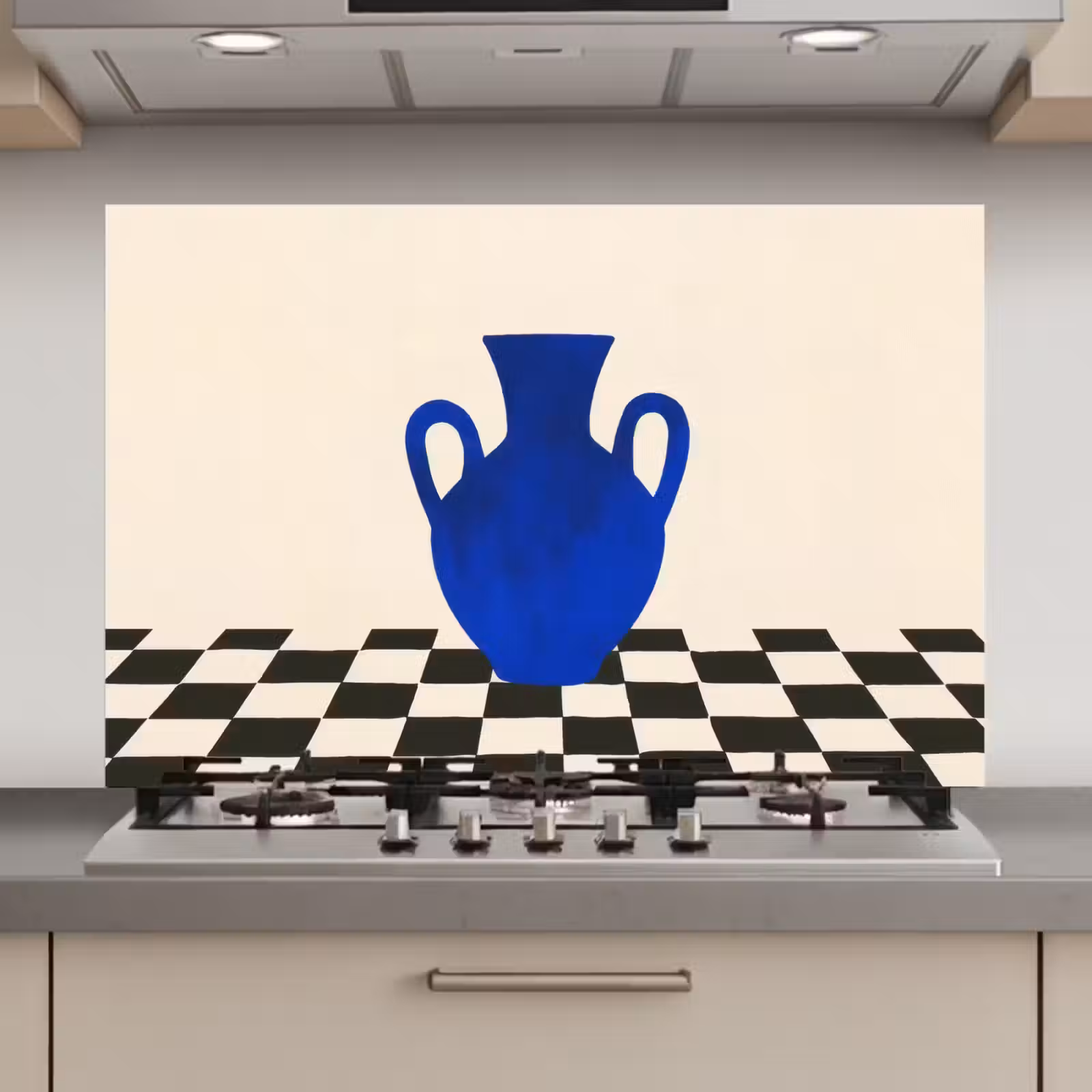 Spatscherm keuken - Vaas - Blauw - Geblokt - Modern — 1