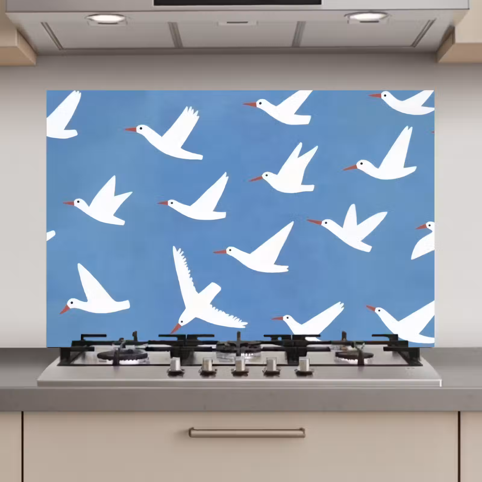 Spatscherm keuken - Vogels - Wit - Patroon — 1