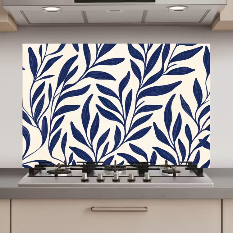Spatscherm keuken - Bladeren - Klimop - Donkerblauw — 1