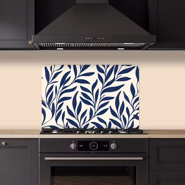 Spatscherm keuken - Bladeren - Klimop - Donkerblauw — 2