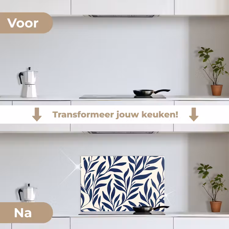 Spatscherm keuken - Bladeren - Klimop - Donkerblauw — 3