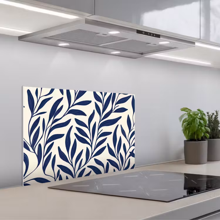 Spatscherm keuken - Bladeren - Klimop - Donkerblauw — 5