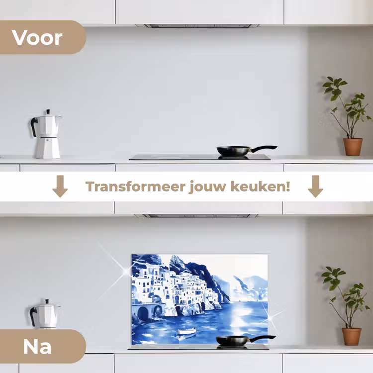 Spatscherm keuken - Dorp - Rotswand - Roeiboot - Water — 3