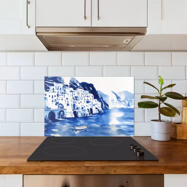 Spatscherm keuken - Dorp - Rotswand - Roeiboot - Water — 6