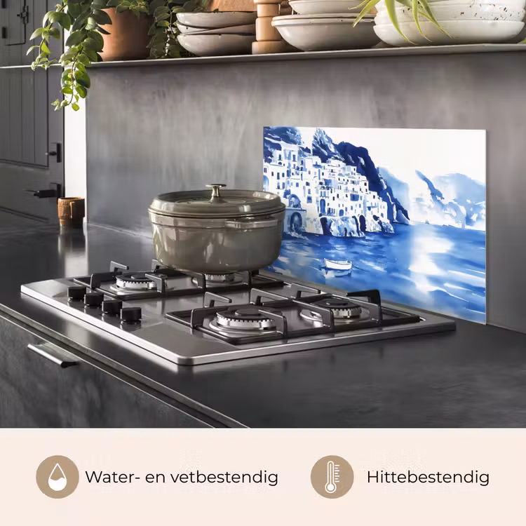 Spatscherm keuken - Dorp - Rotswand - Roeiboot - Water — 7