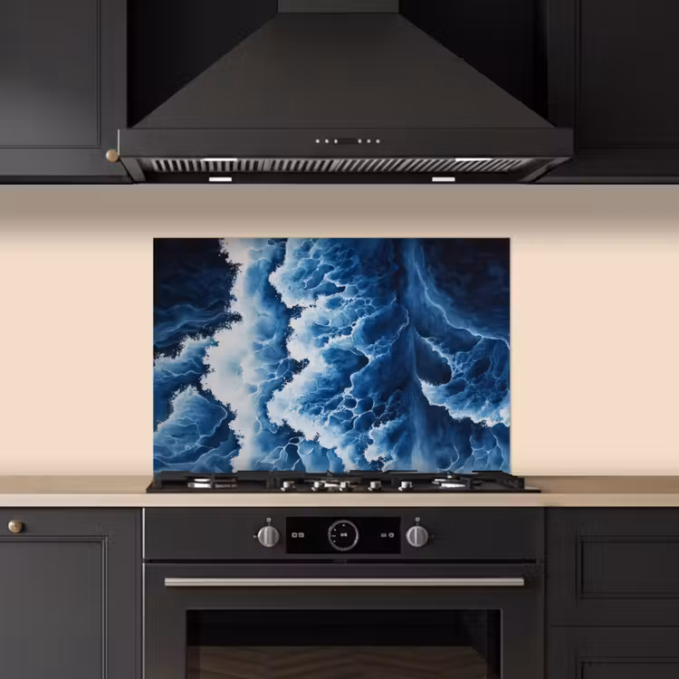 Spatscherm keuken - Golven - Blauw - Schuim — 2