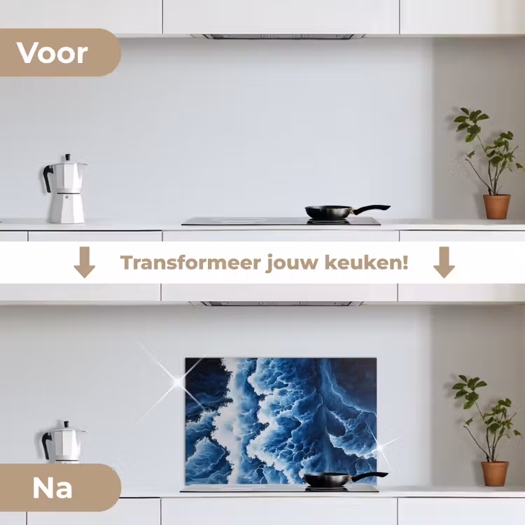 Spatscherm keuken - Golven - Blauw - Schuim — 3