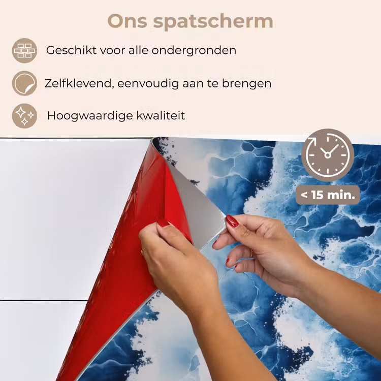 Spatscherm keuken - Golven - Blauw - Schuim — 4