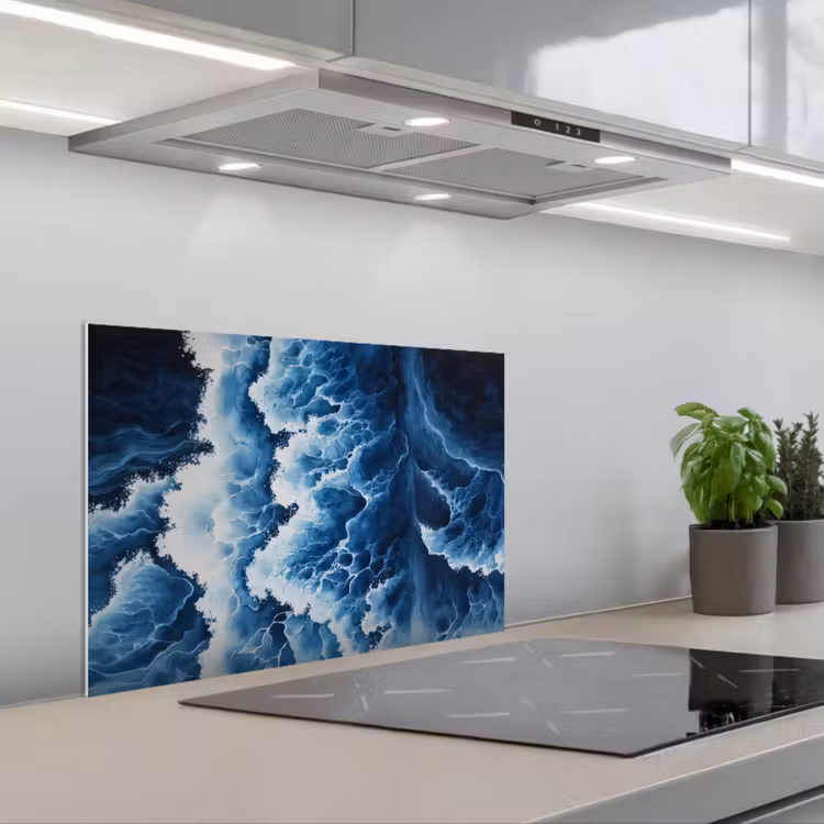 Spatscherm keuken - Golven - Blauw - Schuim — 5