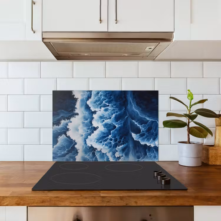 Spatscherm keuken - Golven - Blauw - Schuim — 6