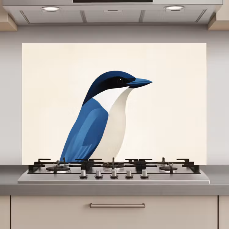 Spatscherm keuken - Illustratie - Blauw - Vogel — 1