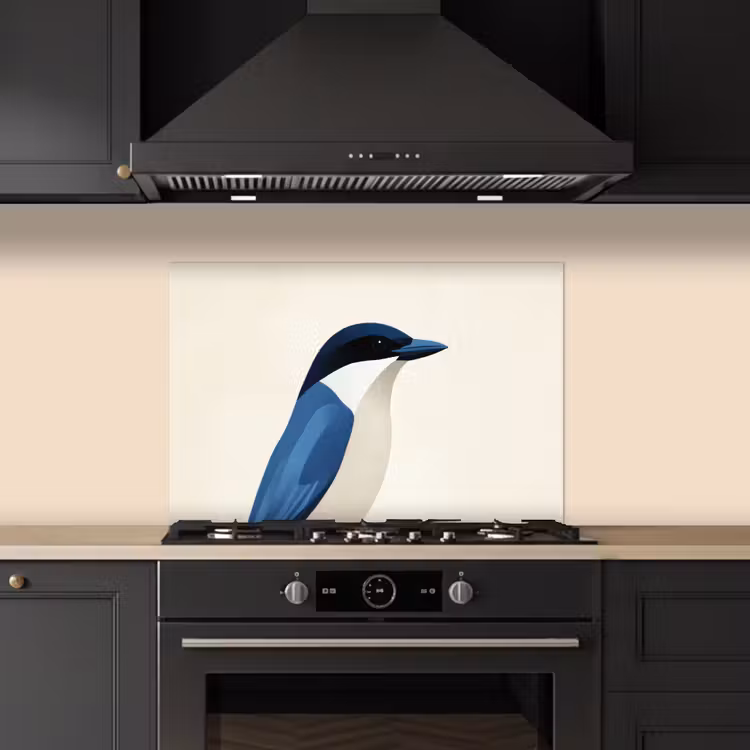 Spatscherm keuken - Illustratie - Blauw - Vogel — 2