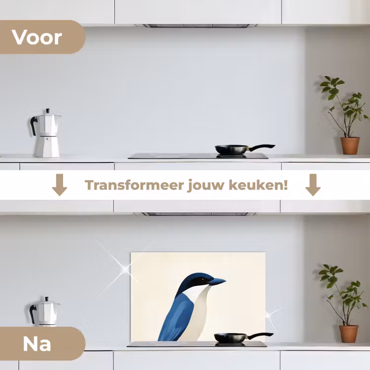 Spatscherm keuken - Illustratie - Blauw - Vogel — 3