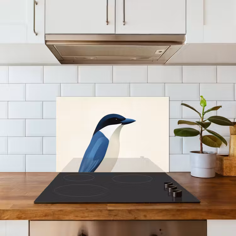 Spatscherm keuken - Illustratie - Blauw - Vogel — 6
