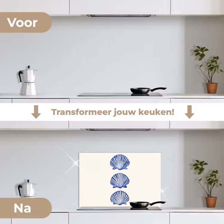 Spatscherm keuken - Schelpen - Blauw - Patroon — 3