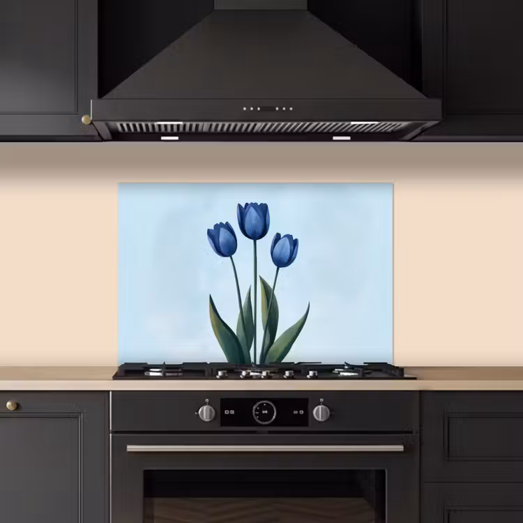 Spatscherm keuken - Tulpen - Blauw - Bladeren — 2
