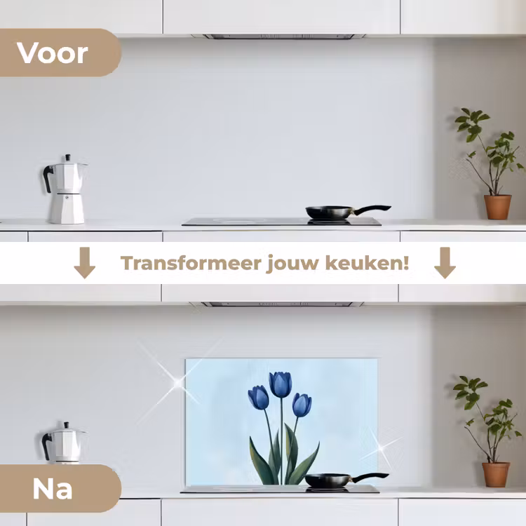 Spatscherm keuken - Tulpen - Blauw - Bladeren — 3