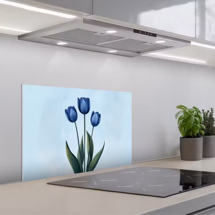 Spatscherm keuken - Tulpen - Blauw - Bladeren — 5