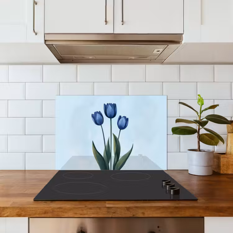 Spatscherm keuken - Tulpen - Blauw - Bladeren — 6