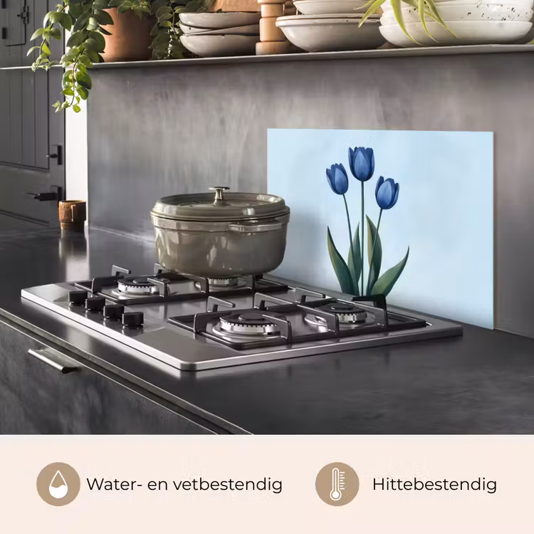 Spatscherm keuken - Tulpen - Blauw - Bladeren — 7