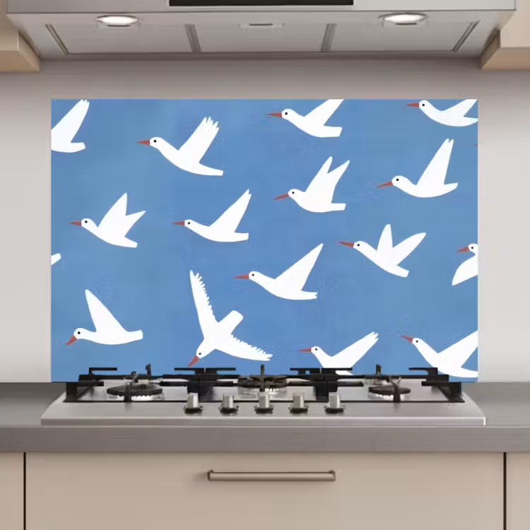 Spatscherm keuken - Vogels - Wit - Patroon — 1