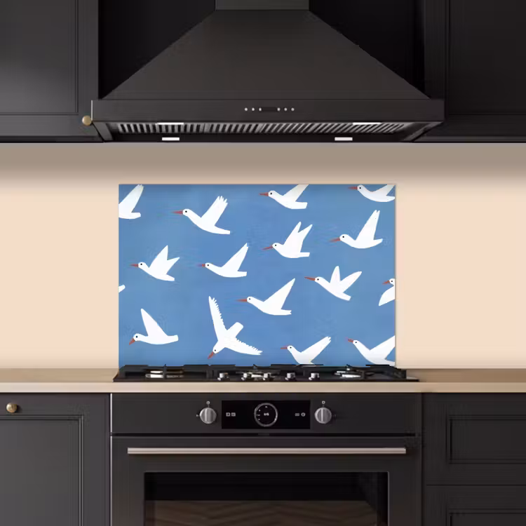 Spatscherm keuken - Vogels - Wit - Patroon — 2