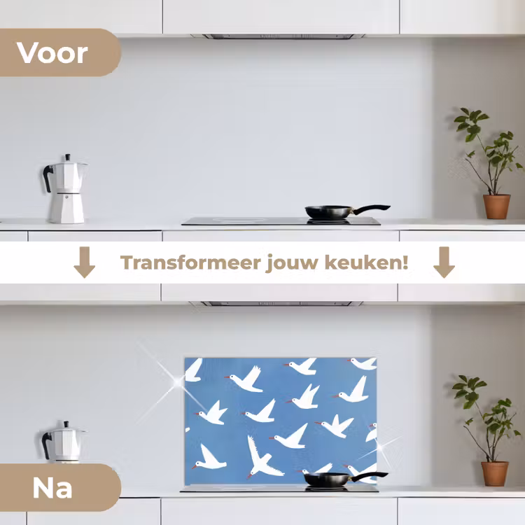 Spatscherm keuken - Vogels - Wit - Patroon — 3