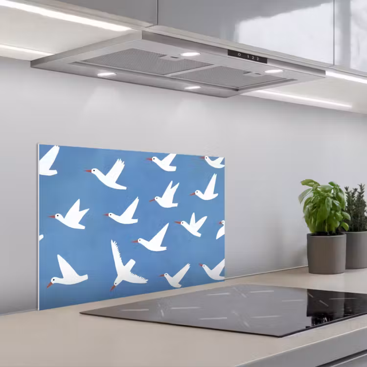 Spatscherm keuken - Vogels - Wit - Patroon — 5