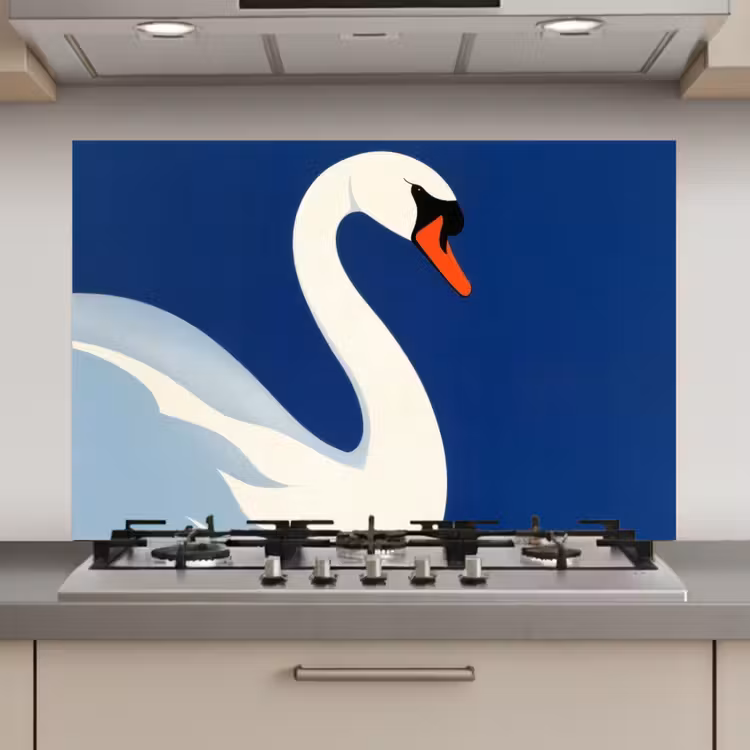 Spatscherm keuken - Zwaan - Wit - Snavel - Illustratie — 1