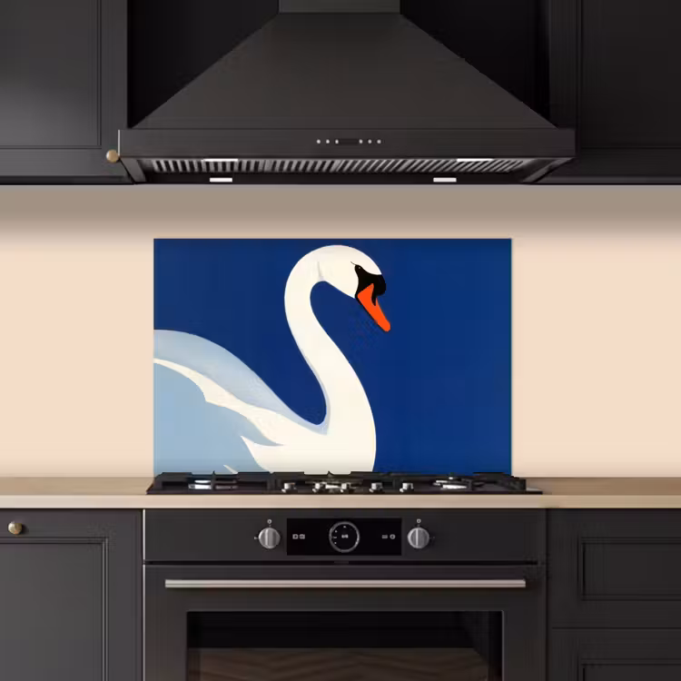 Spatscherm keuken - Zwaan - Wit - Snavel - Illustratie — 2