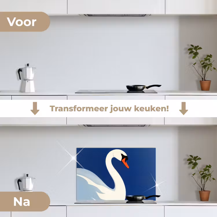 Spatscherm keuken - Zwaan - Wit - Snavel - Illustratie — 3