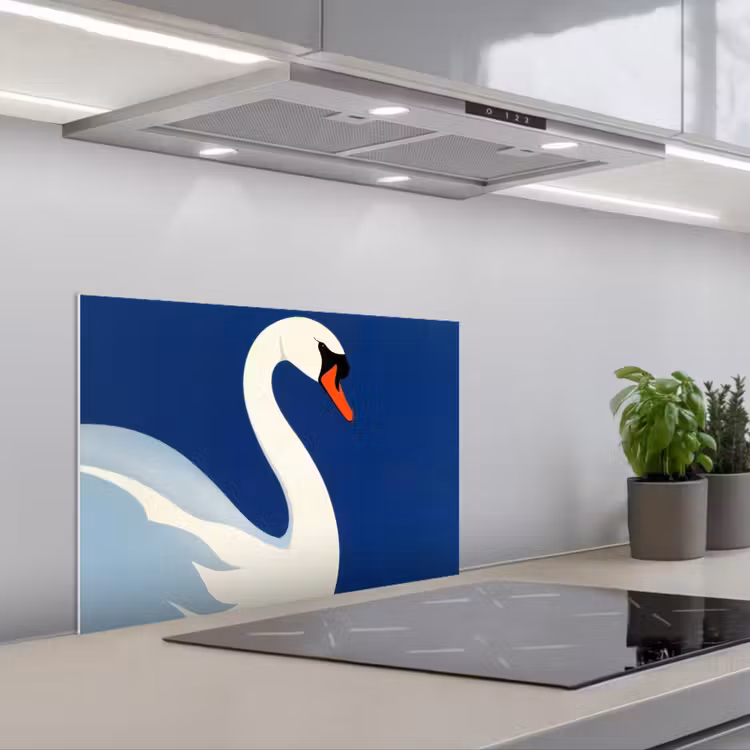 Spatscherm keuken - Zwaan - Wit - Snavel - Illustratie — 5