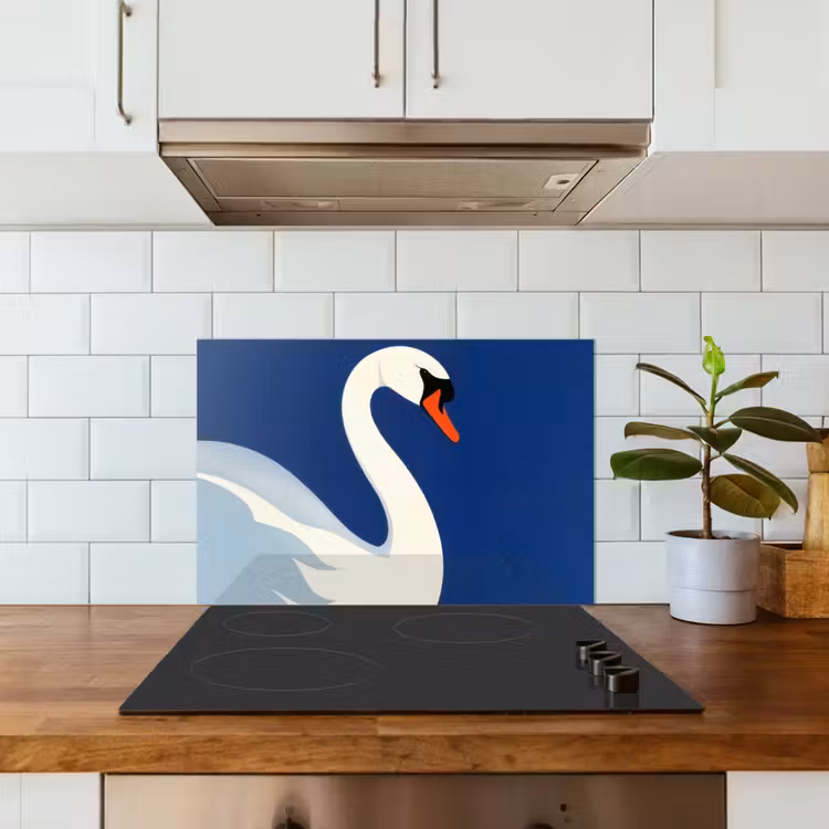 Spatscherm keuken - Zwaan - Wit - Snavel - Illustratie — 6