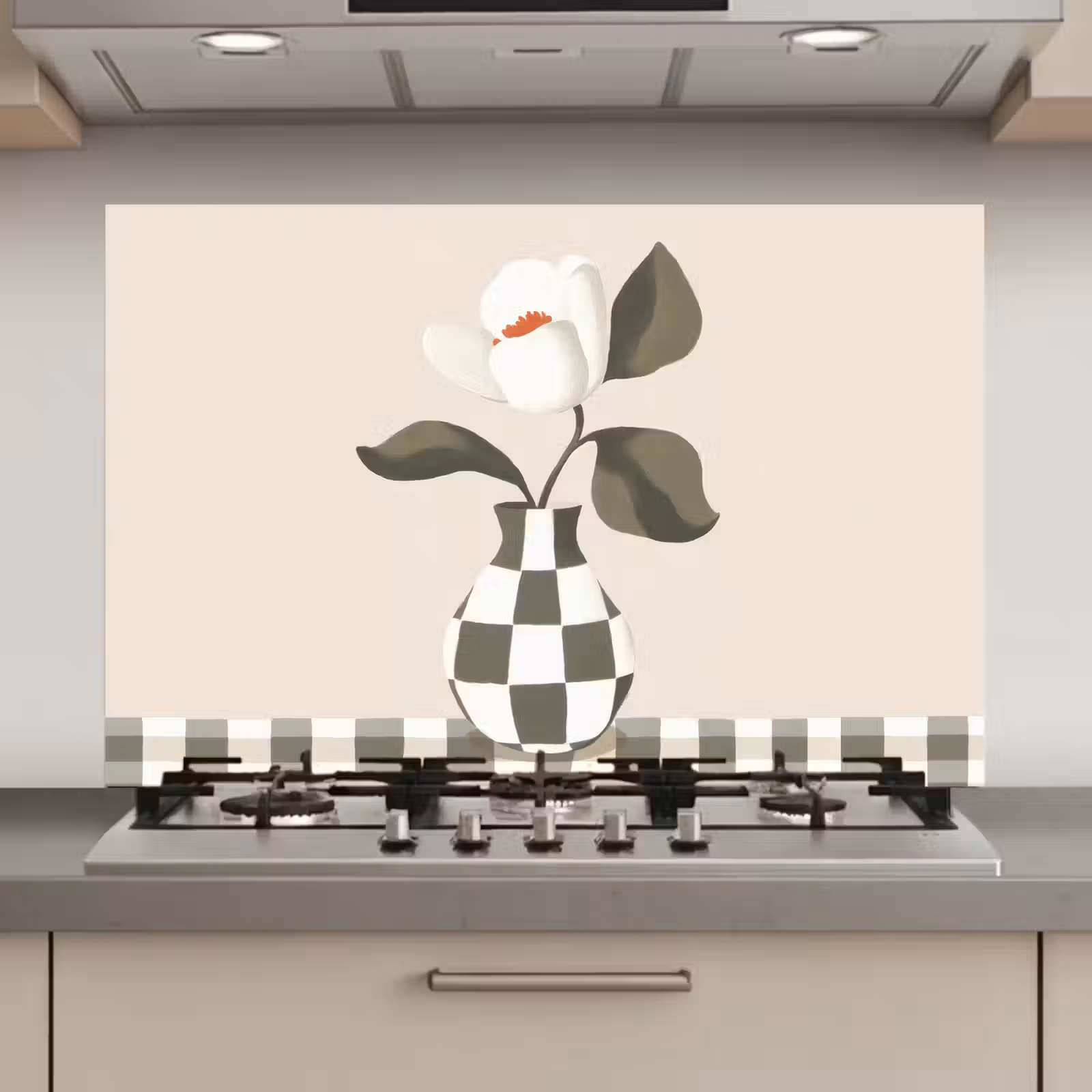 Spatscherm keuken - Vaas - Geruit - Groen - Bloem — 1