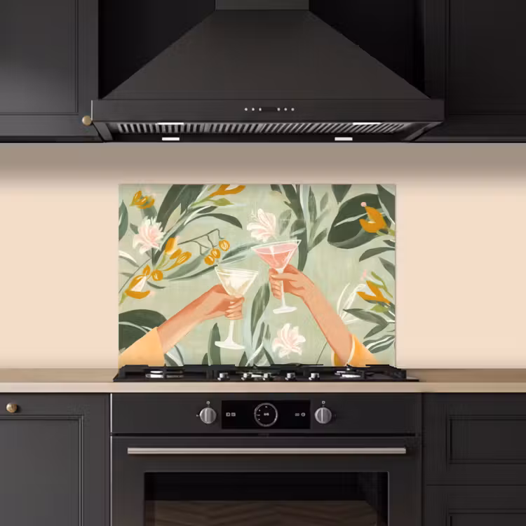 Spatscherm keuken - Glazen - Proosten - Bladeren - Groen — 2