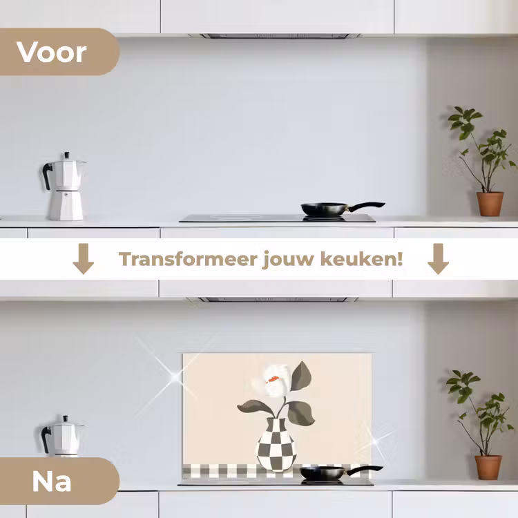 Spatscherm keuken - Vaas - Geruit - Groen - Bloem — 3