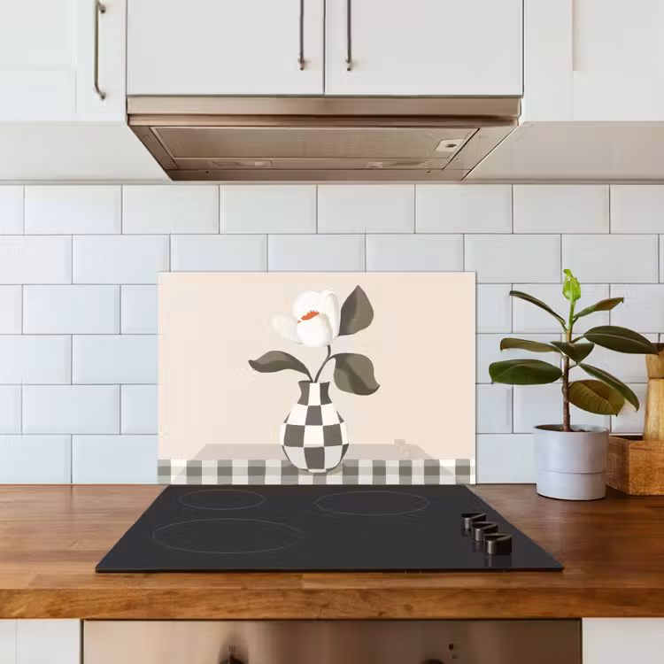 Spatscherm keuken - Vaas - Geruit - Groen - Bloem — 6