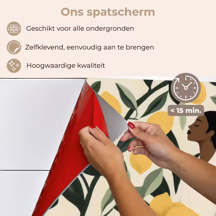 Spatscherm keuken - Vrouw - Mand - Citroenen - Bladeren — 4
