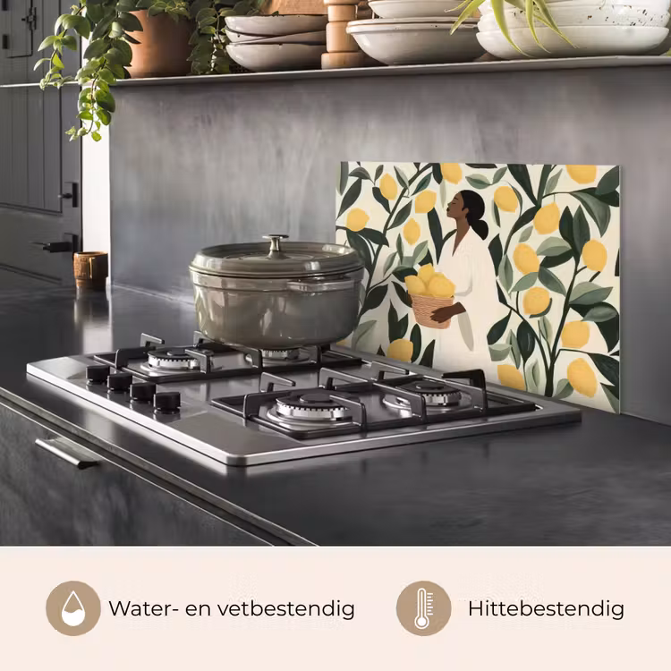 Spatscherm keuken - Vrouw - Mand - Citroenen - Bladeren — 7