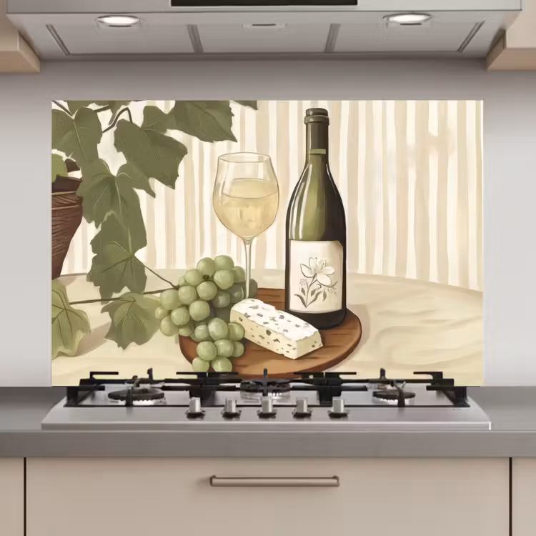 Spatscherm keuken - Wijn - Druiven - Kaas - Bladeren — 1